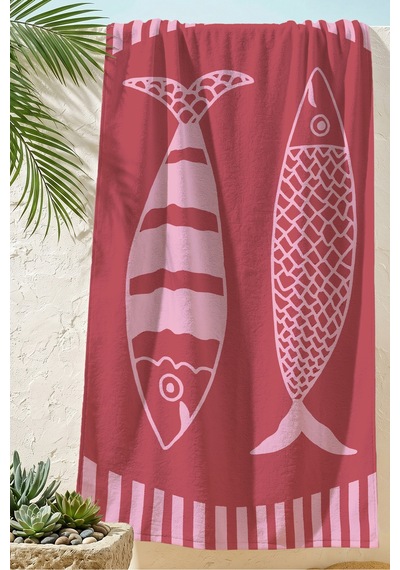 Balık Figürlü Marine Plaj Havlusu - Modern Akdeniz Pembe Mercan Hızlı Kuruyan Mikrofiber Havlu Örtü İnci Esinti