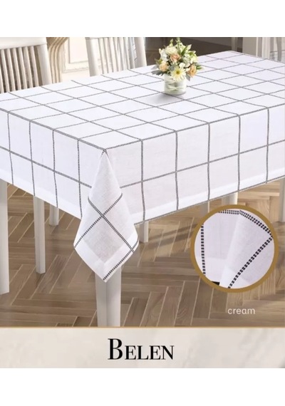 Belen Model Krem 155x260 Cm Çeyizlik Keten Tek Masa Örtüsü Dekoratif Tasarım Sarı