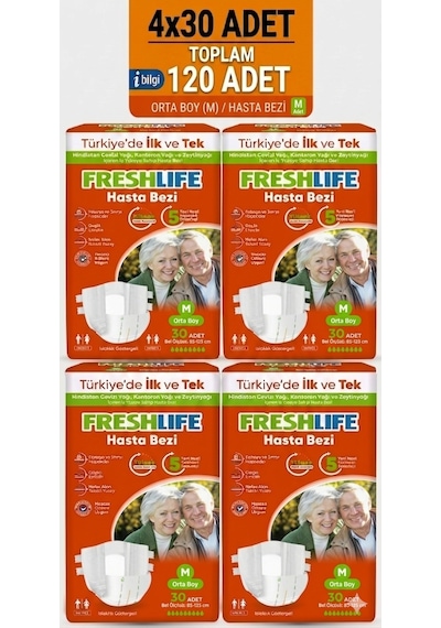 Freshlife Belbantlı Medium Orta Boy Hasta Bezi 120 Adet 4x30 Paket M