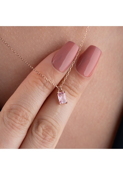 Vaoov 925 Ayar Gümüş Pembe Baget Kolye Rose