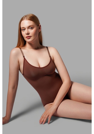 Fit Women 2 Beden Alt Tarafı Çıtçıtlı Zıbın Korse Seamless 9051 Kahverengi