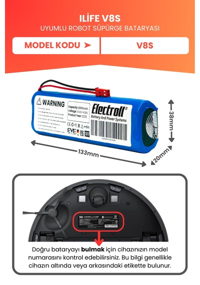 Ilife V8s Uyumlu Batarya Yüksek Kapasite 2800mah