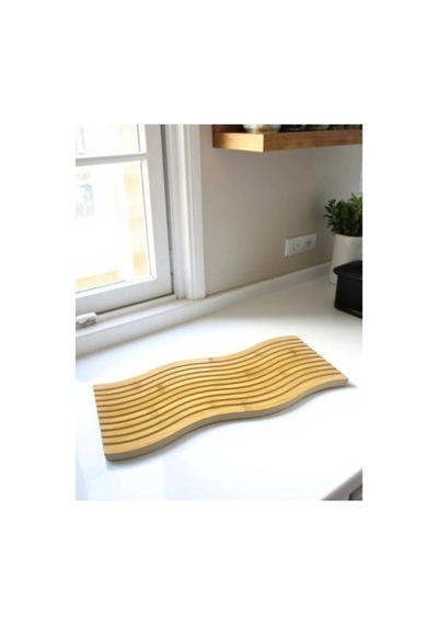 Premium Çok Amaçlı Diktörtgen Çift Taraflı Düz Dalgalı Oyuk Desenli Ahşap Sunum Tepsi 39x15 Cm Çok Renkli