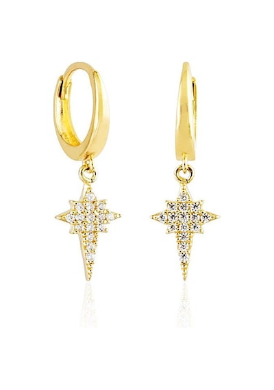 Sembol Gold Kutupyıldızı Altın Sallantılı Küpe 14k Gold Taşlı
