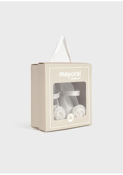 Mayoral Kışlık Kız Bebek Mary Jane - Çiçekli Ayakkabı Patik - Beyaz