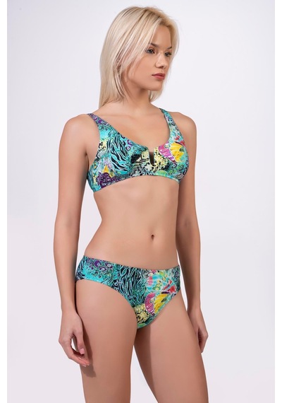 Endeep Kadın U Detaylı Desenli Toparlayıcı Bikini Takımı Mavi