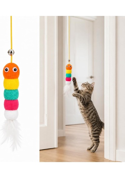 Kedi Oyuncağı Kapı Asma Renkli Tırtıl, Zilli Ve Tüylü Asılı Oyuncak, Sallanan İnteraktif Avlanma Ve Egzersiz Oyuncağı