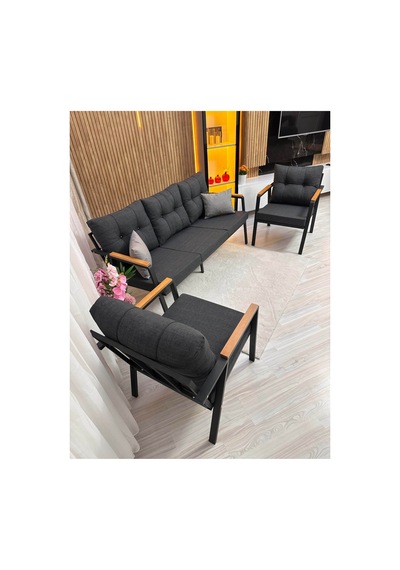Houseart Bella 3+1+1 , Balkon, Bahçe - Cafe , Teras , Metal Kanepe Koltuk Takımı ,çay Seti Antrasit