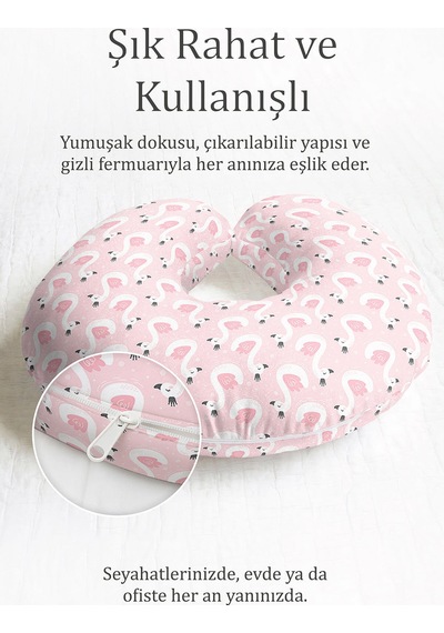 Kuğu Desenli Ergonomik Boyun Yastığı - Prenses Temalı Pembe Beyaz Yumuşak Seyahat Yastığı Buzlu Krem Bej