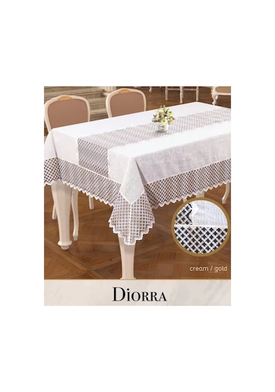 Keten Kendinden Runnerli Masa Örtüsü 160x220 Cm Yemek Masası Örtüsü Diorra Model Krem-gold Çok Renkli
