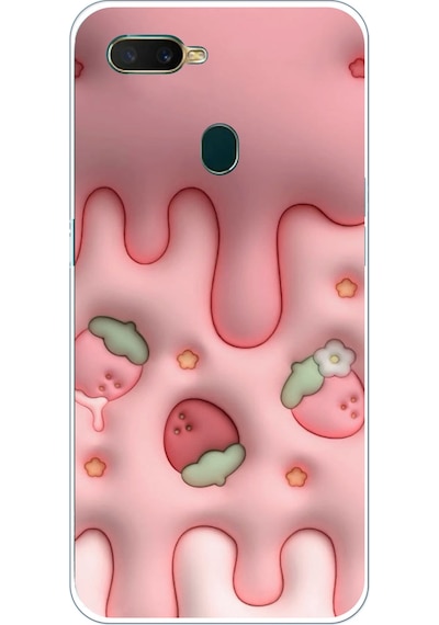Oppo A5s-ax7-a12 Uyumlu Çilekli Pasta Baskılı Silikon Kılıf Renkli