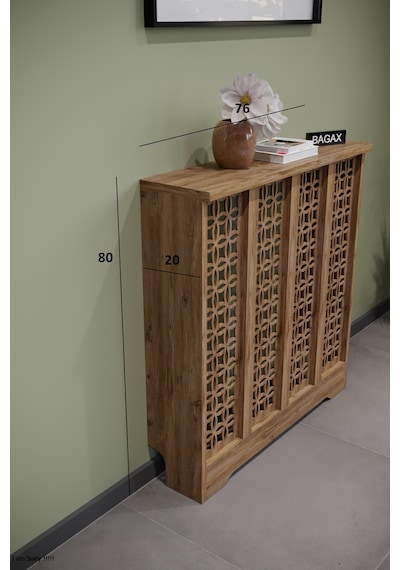 Dekoratif Petek Dolabı Kalorifer Peteği Kapatma Ünitesi Modern Tasarım İç Ölçü 76 Cm Dış Ölçü 80 Cm Petek 76 Çam D1