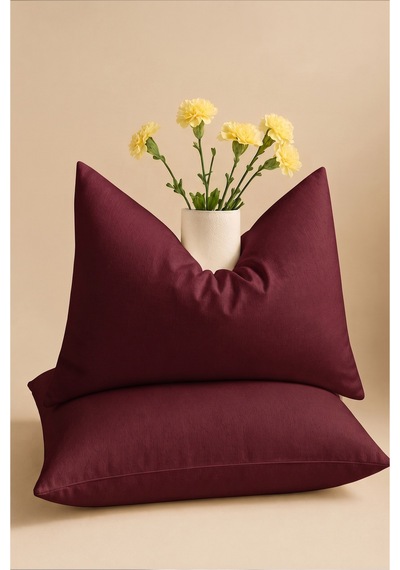 Bordo Renkli Pamuklu Ranforce Kumaş Kapaklı Yastık Kılıfı 2 Adet 50x70 Cm İndigo Mavi