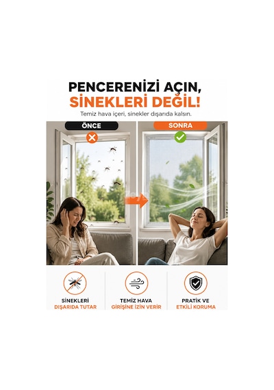 Flyblocker Tek Kanat Pencere Sinekliği 75x125 Cm Beyaz 4 Metre Çift Taraflı Cırt Bantlı Kolay Montaj