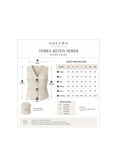 Goffra Kadın Terra %100 Keten Yelek Yazlık Nefes Alabilen Latte W301-k0402-02