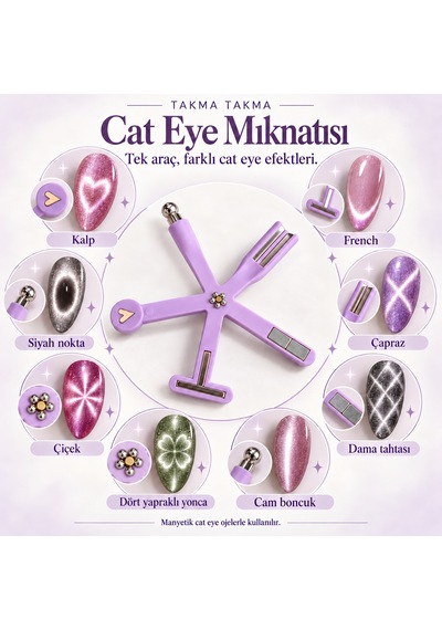 Çok Başlıklı Cat Eye Mıknatısı Kedi Gözü Kalıcı Oje Şekillendirme Aparatı Ytmk-0001