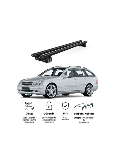 Pençe Mercedes-benz C Series S203 2000-2007 Uyumlu Siyah Ara Atkı 135cm Port Bagaj Tavan Barı
