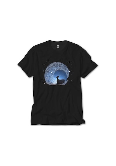 Woman Watching The Stars İn The Sky Siyah Tişört Siyah