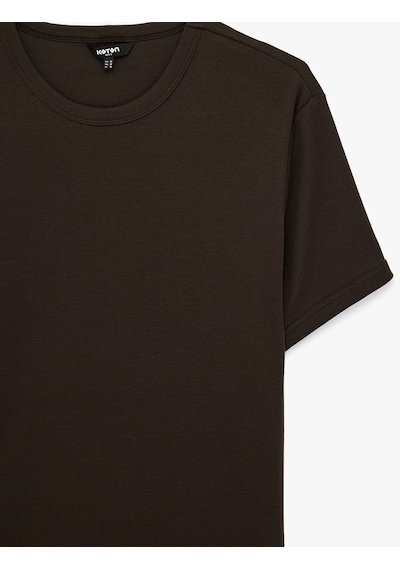 Koton Kısa Kollu Bisiklet Yaka Pamuklu Slim Fit Tişört Kahverengi 6sam10027mk Kahve