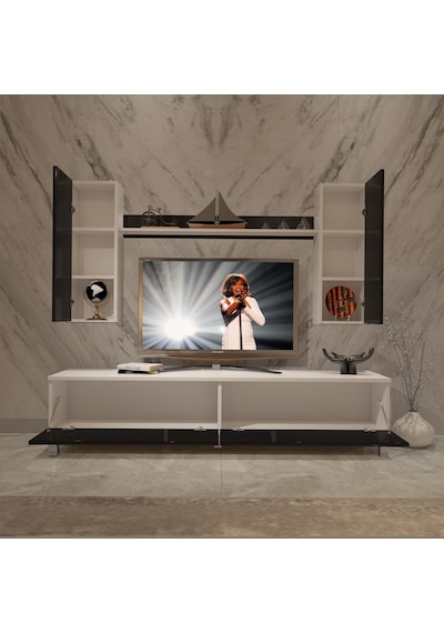 Decoraktiv Eko 5d Mdf Std Krom Ayaklı Tv Ünitesi Tv Sehpası Beyaz - Siyah