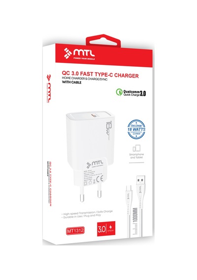 18w Qc 3.0 Destekli Hızlı Şarj Usb Adaptör + Type-c Usb Kablo Şarj Cihazı Seti Mt1312