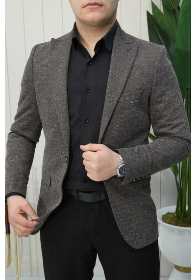 Bys Beystil Sivri Yaka Kırçıllı Kahverengi Ceket Eylül - Slim Fit