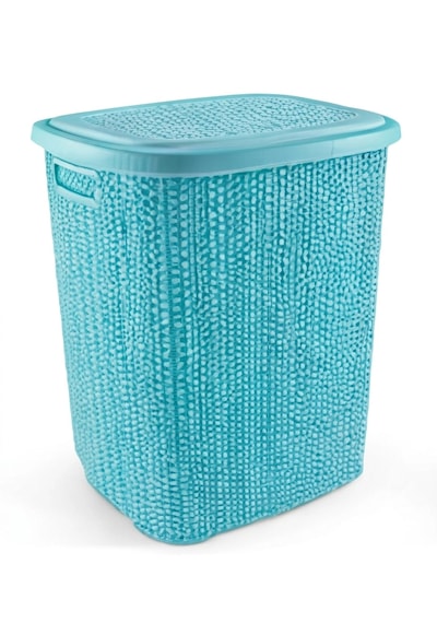 Hubrendy Çer Kirli Çamaşır Sepeti Kapaklı 65 Lt Örgü Desenli Plastik Çamaşır Sepeti Banyo Sepeti - T Diğer