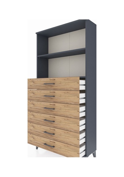 Arges Dolap 2 Raflı 6 Çekmeceli 88x30x182 Antrasit-çam Antrasit