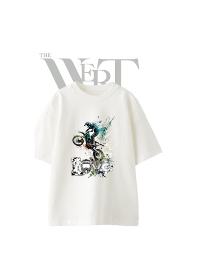 Thewert Motocross Jump Tasarım Baskılı Ünisex Beyaz Oversize T-shirt