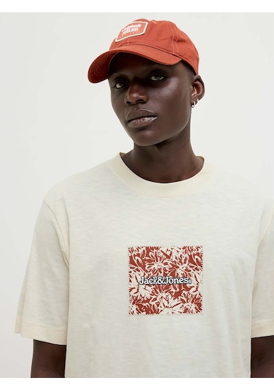 Jack & Jones Split Allover Print Branding Erkek Krem Tişört 12272993-anw Krem