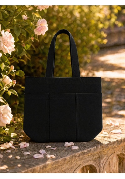 Nealirsanall.com Çok Cepli Denim Omuz Çantası Kot Tote Bag Kumaş Çanta Siyah