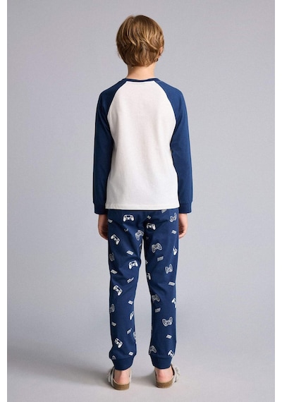 Defacto Baskılı Uzun Kollu Pijama Üstü Uzun Pijama Altı 2li Pijama Takımı Erkek Çocuk H6664a826aunv147 Lacivert-nv147