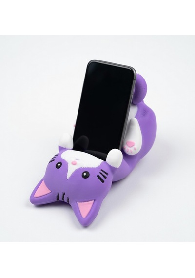 Mor Kedi Figürlü Telefon Tutucu Stand - 3d Baskı Ofis Masaüstü Aksesuarı Ve Biblo