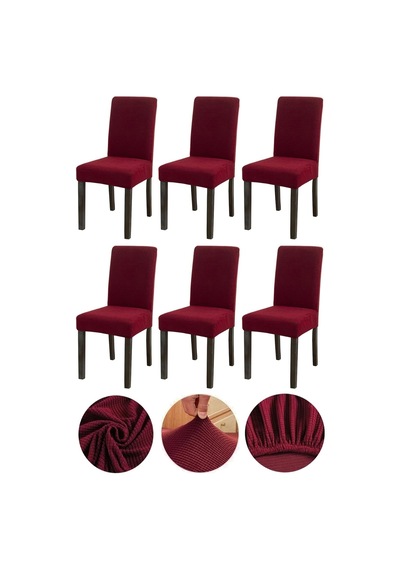 Bambu Nano Kumaş Likralı Yıkanabilir 6'li Sandalye Kılıfı Lastikli Sandalye Örtüsü 6adet Bordo Çok Renkli