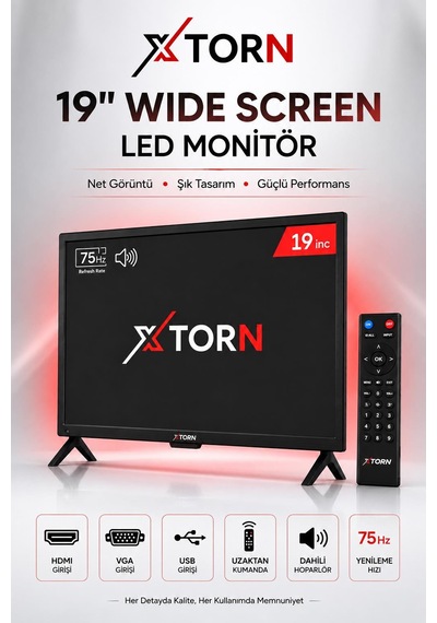 Torn 19" Sesli Uzaktan Kumandalı 75hz 5ms Hdmı Vga Geniş Ekran Monitör