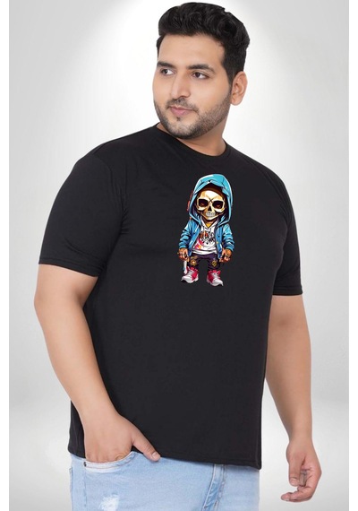 Angemiel Hiphop Kurukafa Hoodie Siyah Büyük Beden Erkek Kadın Unisex Basic Ön Baskılı Tişört Siyah