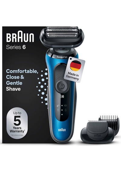 Easyclick Sakal Kesme Aparatlı Braun Series 6 Elektrikli Tıraş Makinesi, Sensoflex Erkek Elektrikli Tıraş Makinesi, Islak Ve Kuru, Erkeğe Hediye, Almanya'da Üretilmiştir, 61-b1500s, Mavi