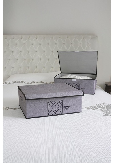Elegance Keçe Kapaklı Baza Kutu Hurç, Organizer, 50x40x19cm, Eşyalarınızı Düzenleyin, Gri Renk Renkli