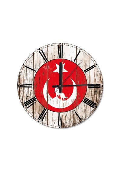 Ay Yıldız Içinde Kurt Figürü Şekilli Duvar Saati (407695829) Çok Renkli