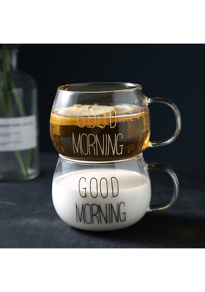2 Li Good Morning Günaydın 400 Ml Borosilikat Cam Kupa Kahve