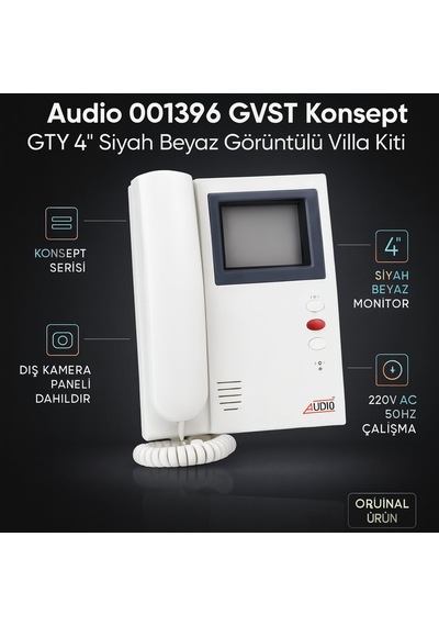 Audio 001396 Gvst Konsept Gty 4 Siyah Beyaz Görüntülü Villa Diafon Kiti Konsept Serisi Kamera + Adaptör Dahil