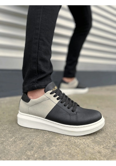 Mevese Tsoob Bağcıklı Cilt Süet Erkek Günlük Rahat Taban Sneaker Ayakkabı - Gri - Siyah