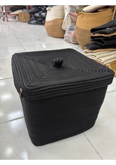 Mavaux Quadra Dikdörtgen Dört Köşeli Hasır Jüt Sepet 30cm X 30cm Siyah