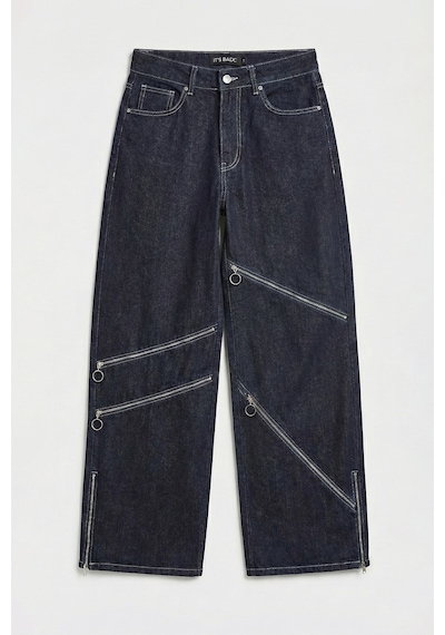 Itsbasic Kadın İndigo Selvedge 7s6-50 Süper Baggy Fit Fermuar Detaylı Özel Tasarım Denim Jean