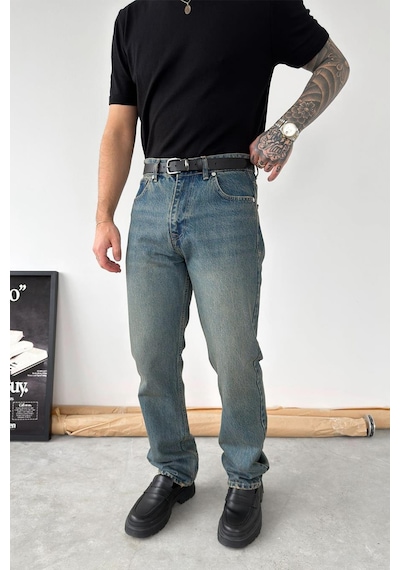 Eskitme Mavi Soft Degrade Regular Pantolon Mavi