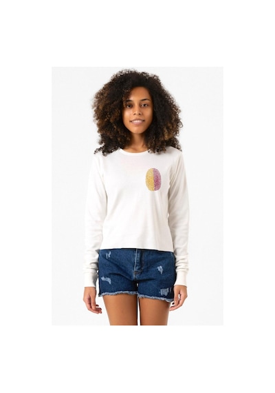 Sarı Kırmızı Parmak İzi Ekru Ekstra Uzunkol Sweatshirt Ekru