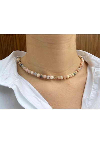 Pembe Opal Taşı Doğaltaş Kolye 6 Mm Pembe