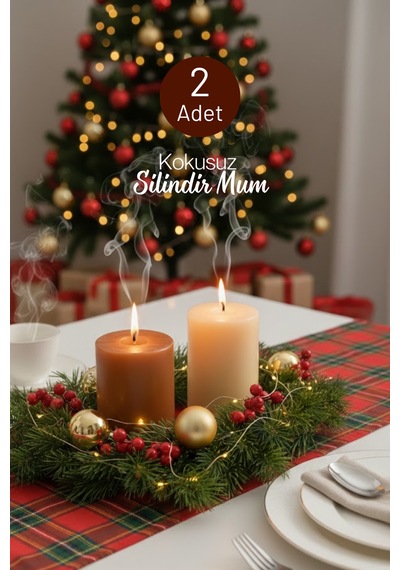 Grimorlife 2'li Dekoratif Mum Seti - Yeni Yıl Yılbaşı Hediyelik Mum - Krem Ve Kahverengi Mum Diğer