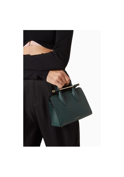 Strathberry Nano Tote Çanta Bottle Green, Deri Ve Zincir Askılı Omuz Çantası Yeşil