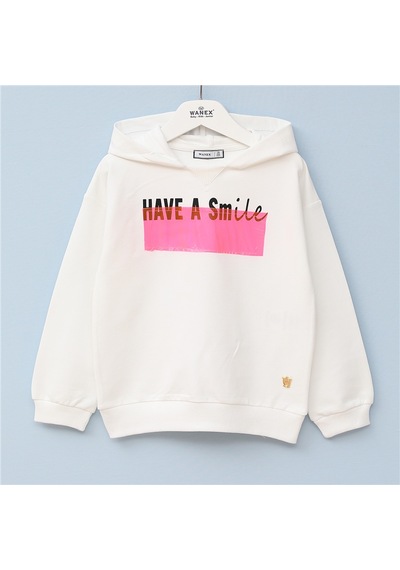 Wanex Kız Çocuk Şardonsuz Uzun Kol İnce Kapüşonlu Sweatshirt - 31873 Ekru